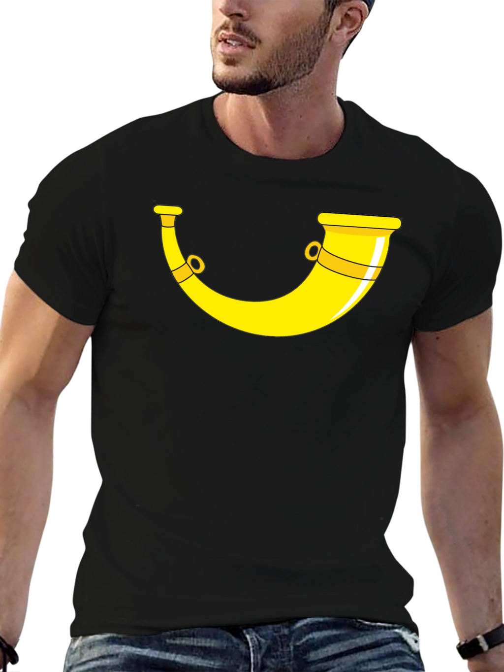Yellow Bugle Horn Black T-Shirt