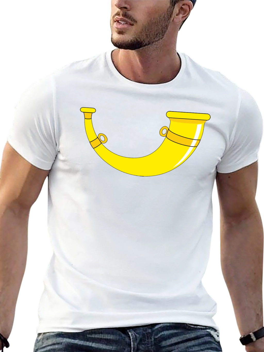 Yellow Bugle Horn Black T-Shirt