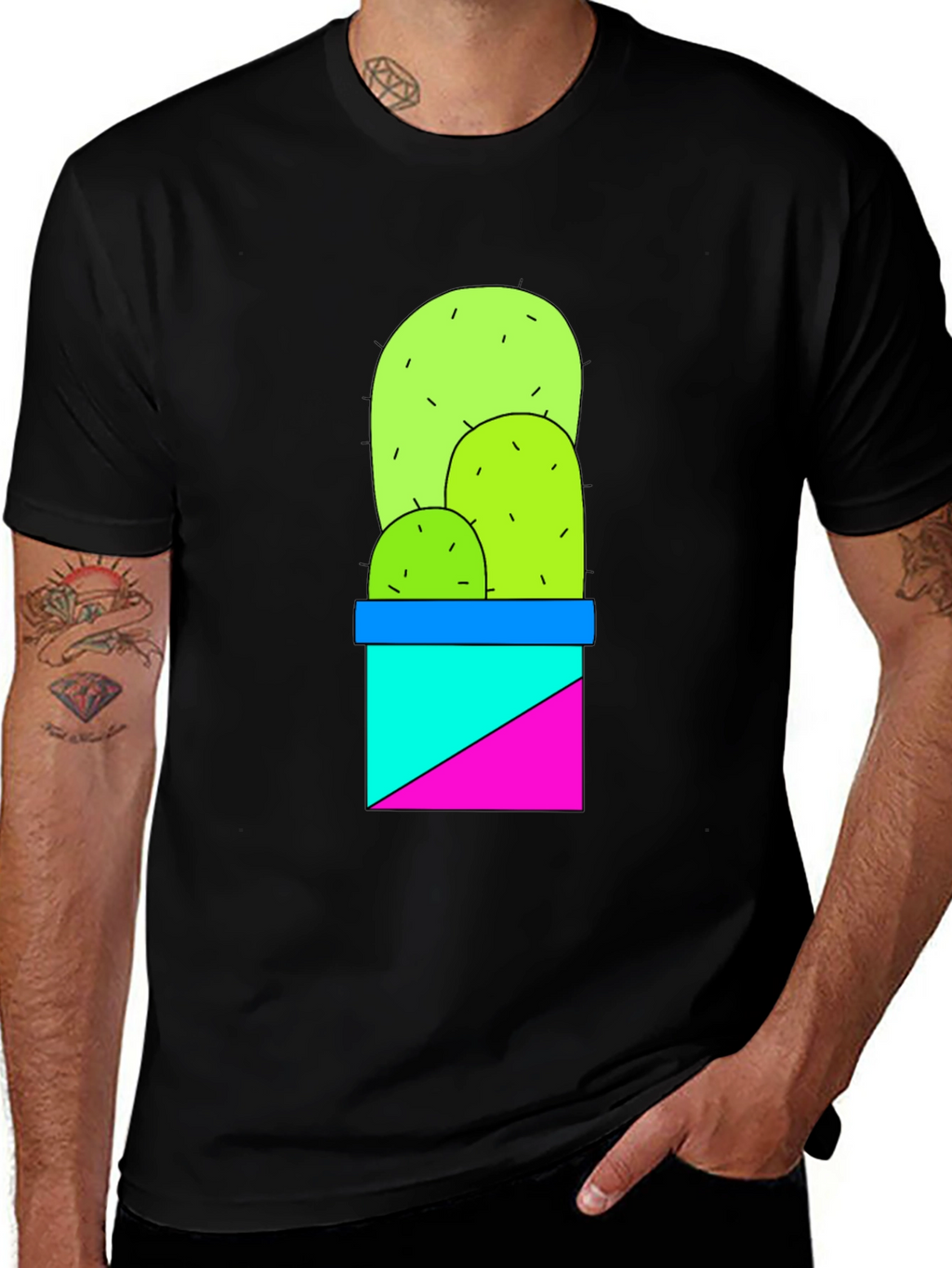 Cactus Graphic Tee - Trendy Geometric Design