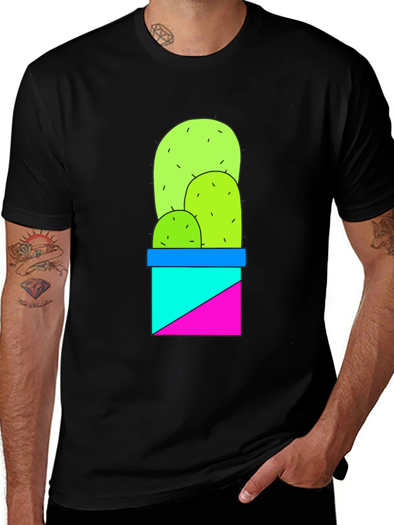 Cactus Graphic Tee - Trendy Geometric Design