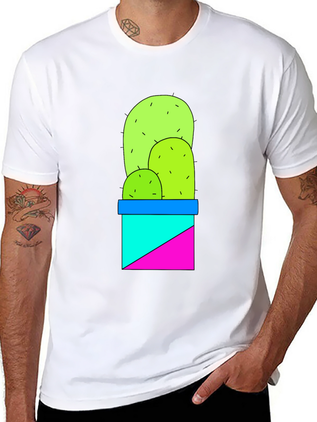 Cactus Graphic Tee - Trendy Geometric Design