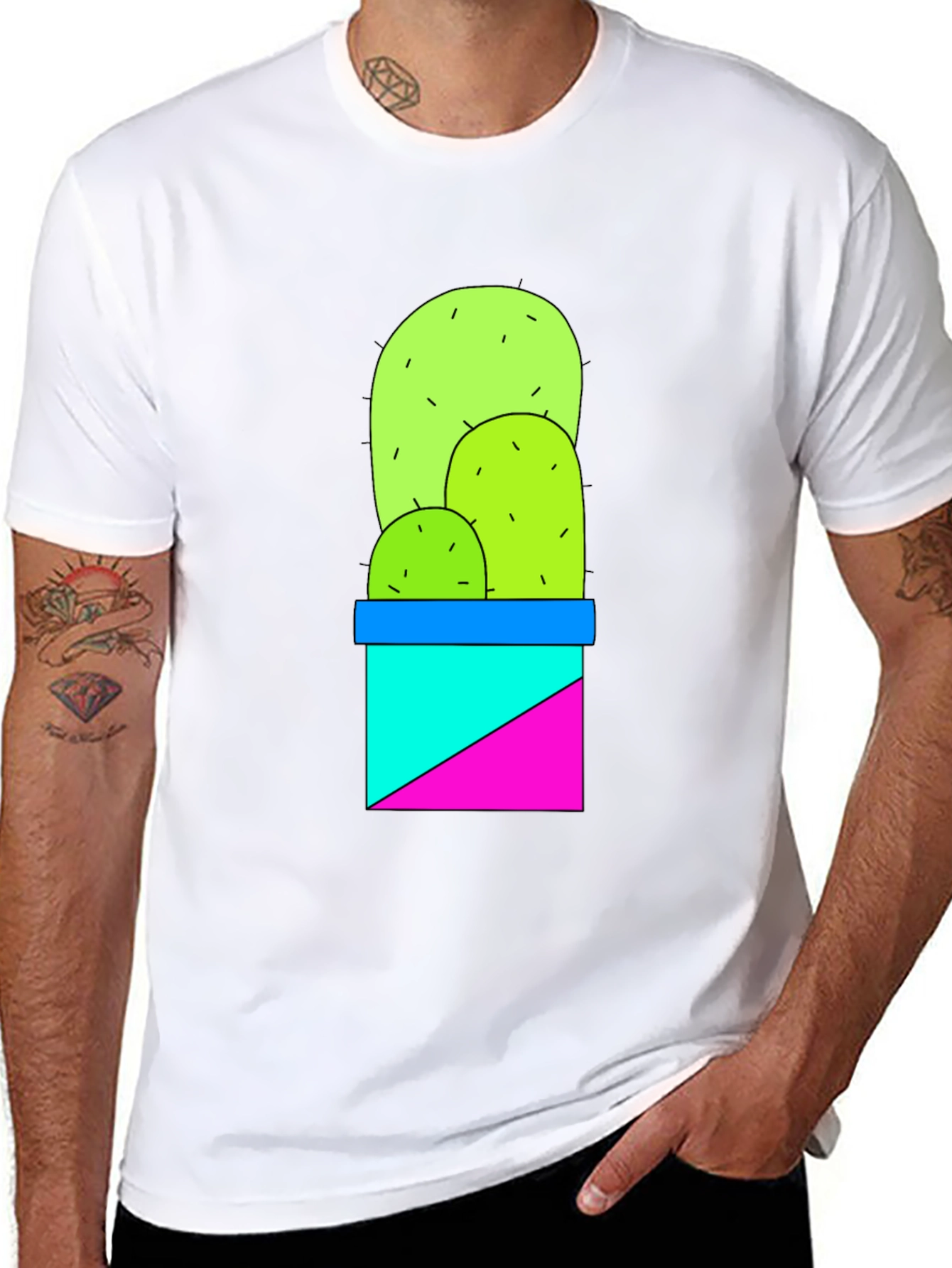 Cactus Graphic Tee - Trendy Geometric Design