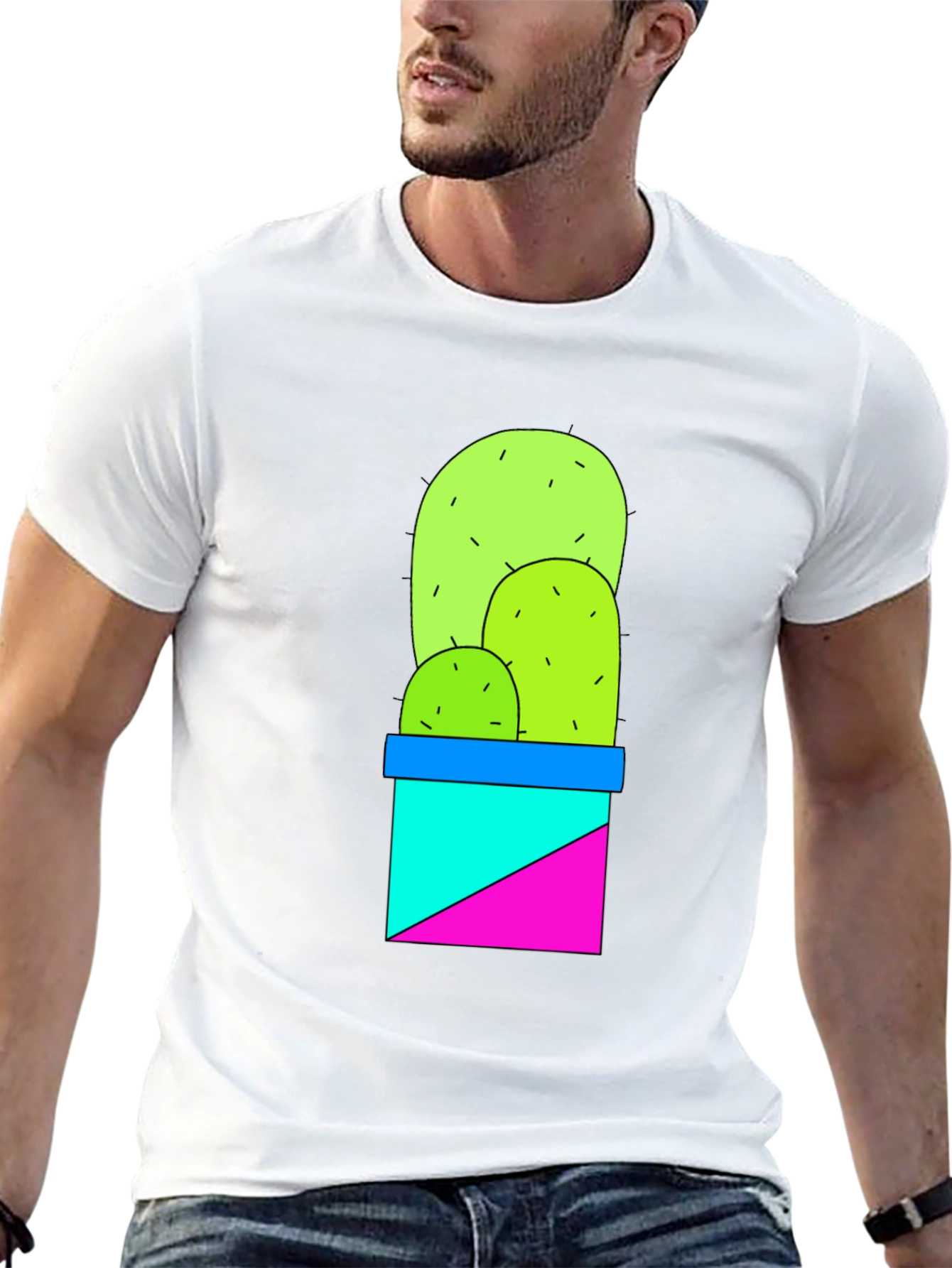 Cactus Graphic Tee - Trendy Geometric Design