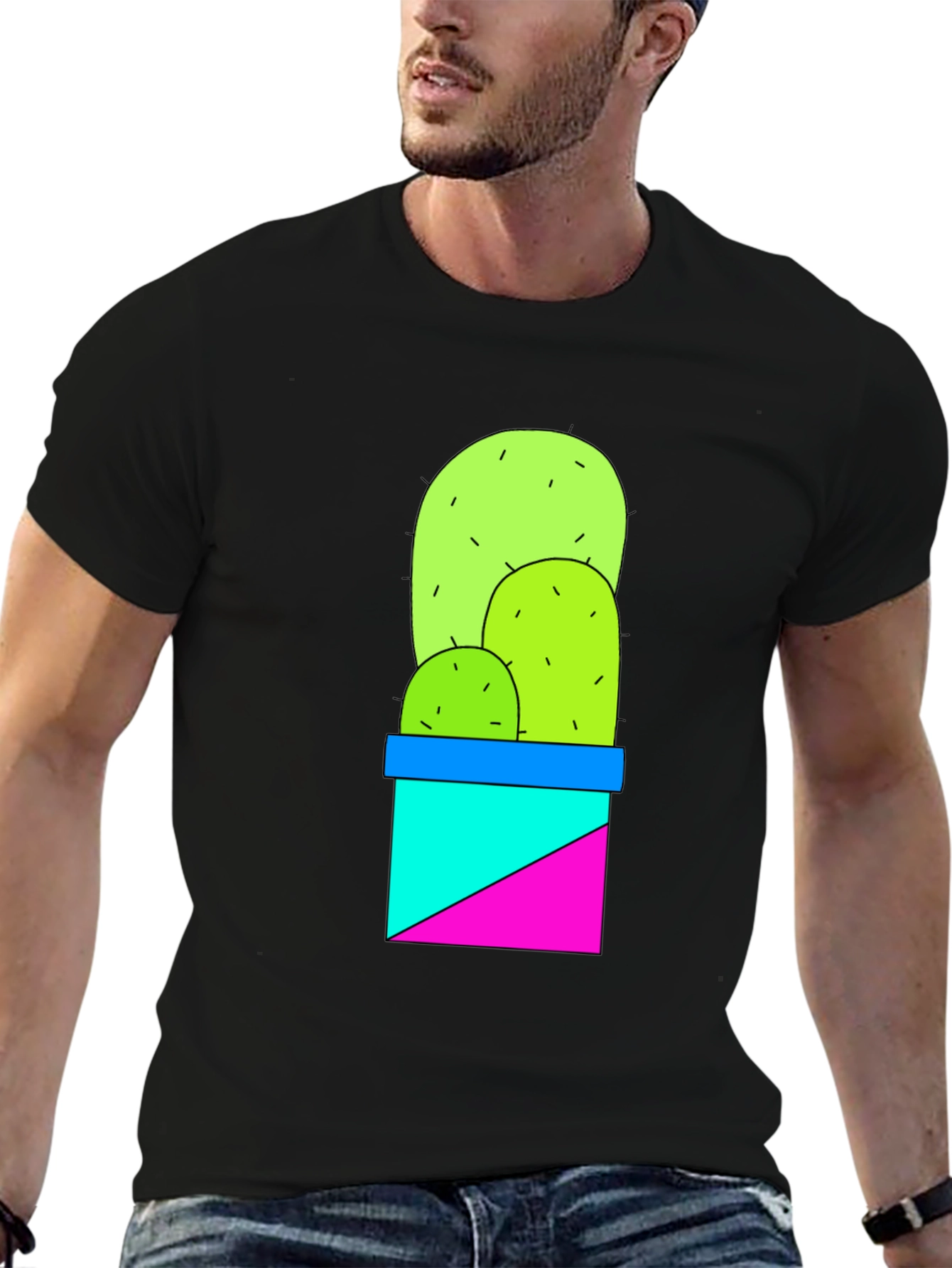 Cactus Graphic Tee - Trendy Geometric Design