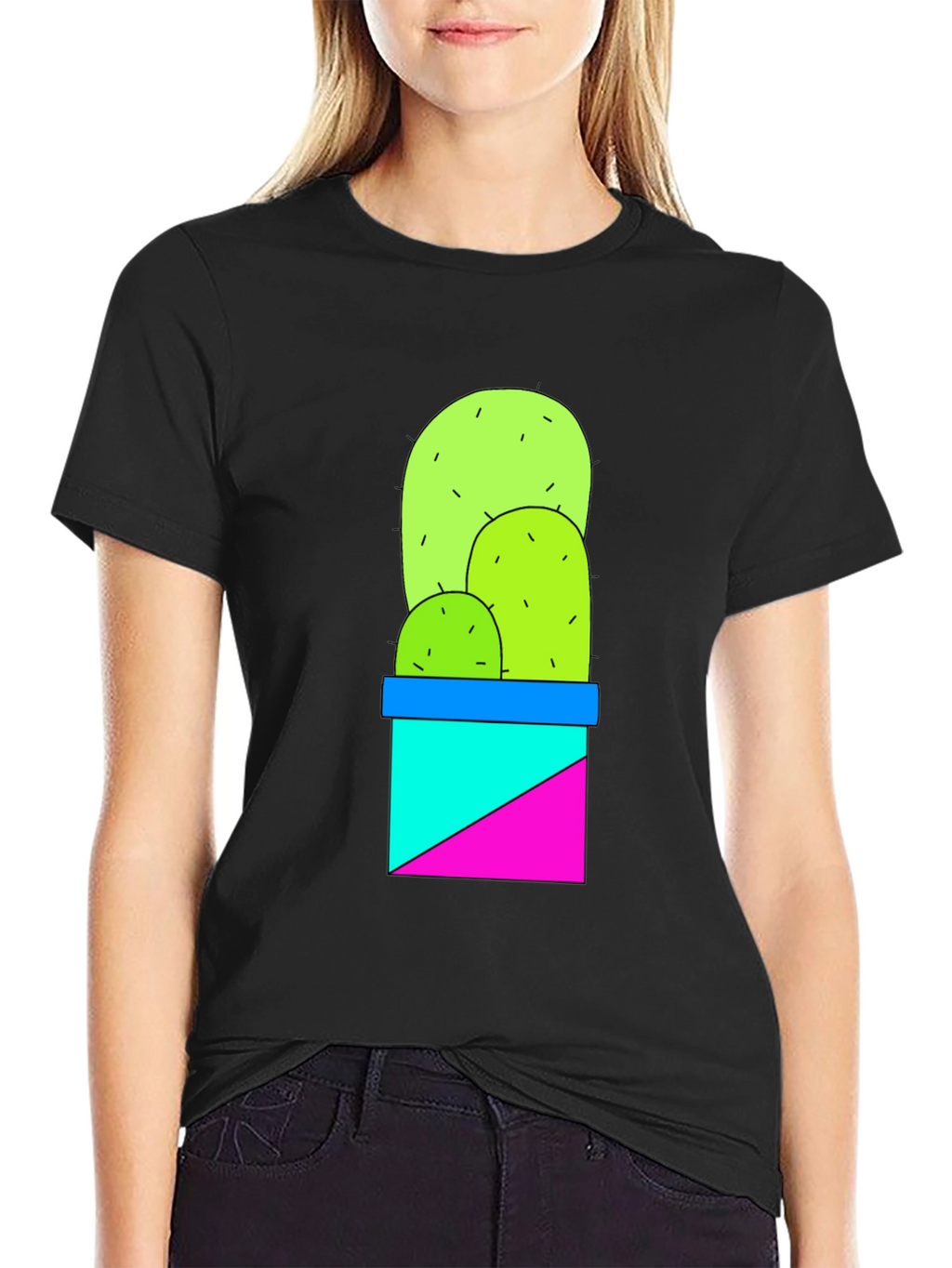 Cactus Graphic Tee - Trendy Geometric Design