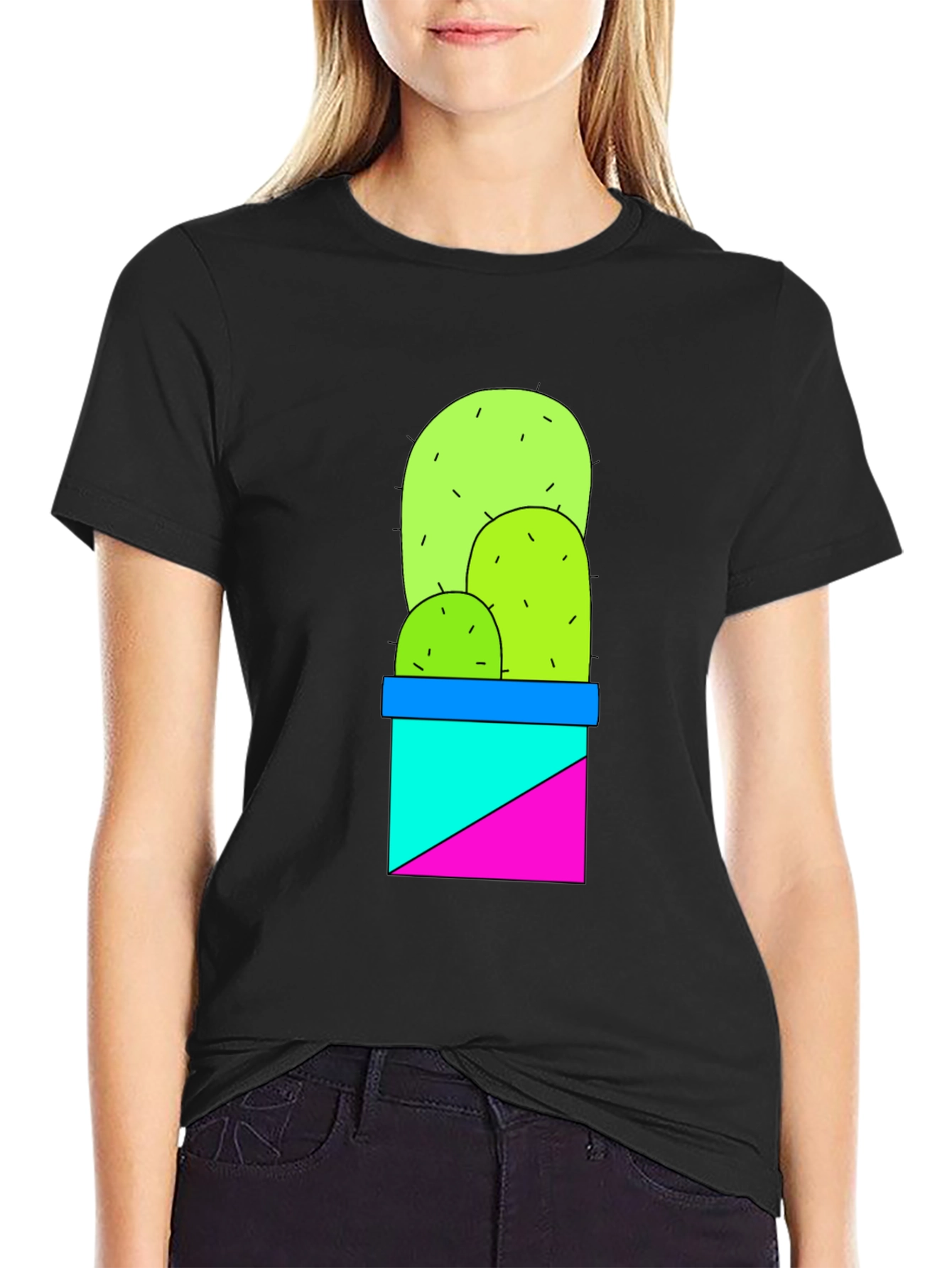 Cactus Graphic Tee - Trendy Geometric Design