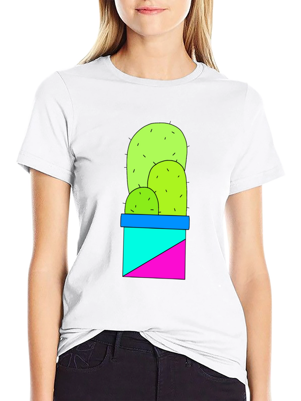 Cactus Graphic Tee - Trendy Geometric Design