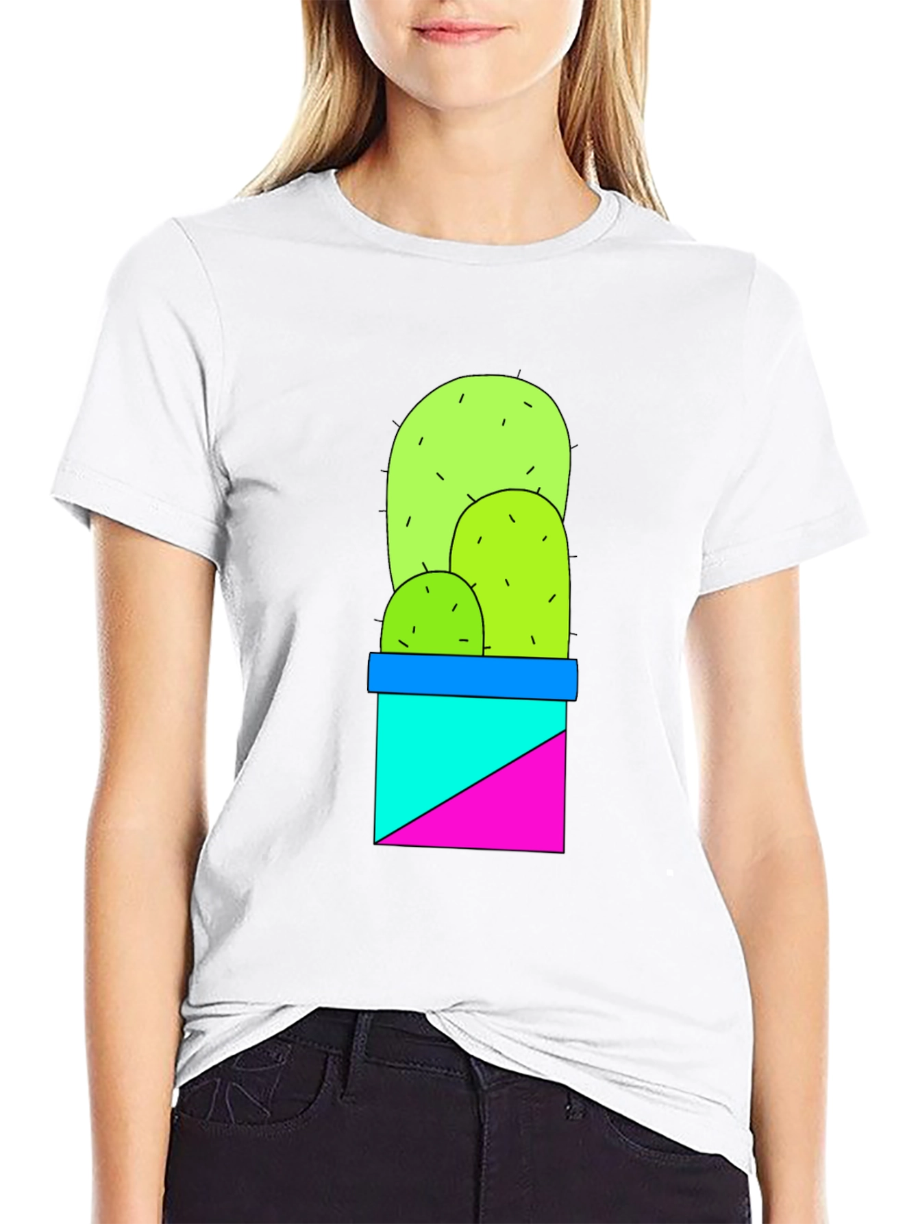 Cactus Graphic Tee - Trendy Geometric Design