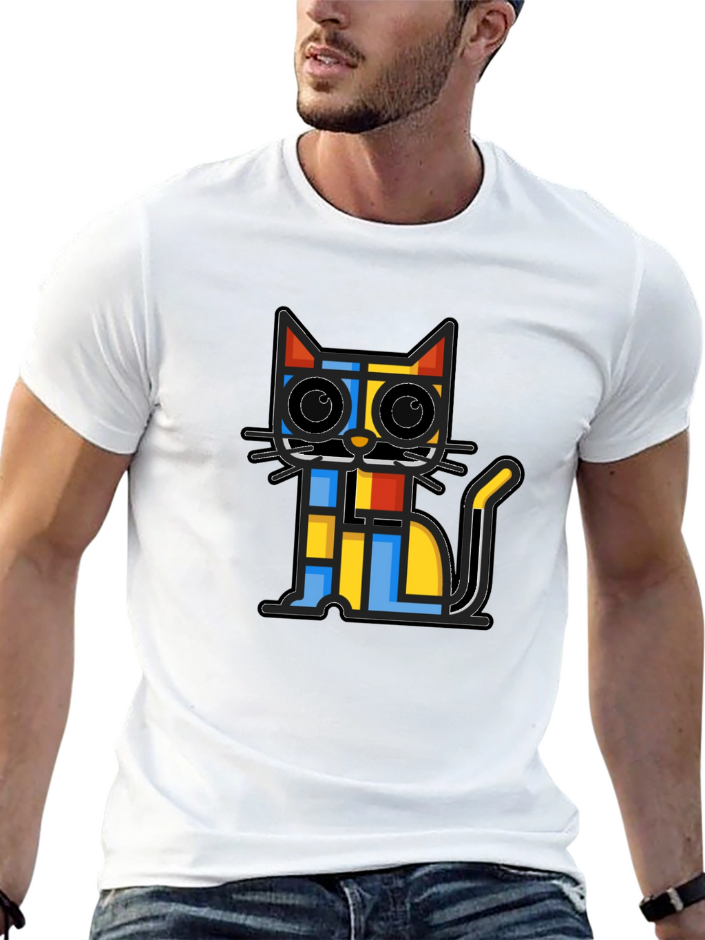 Geometric Cat Graphic Black T-Shirt