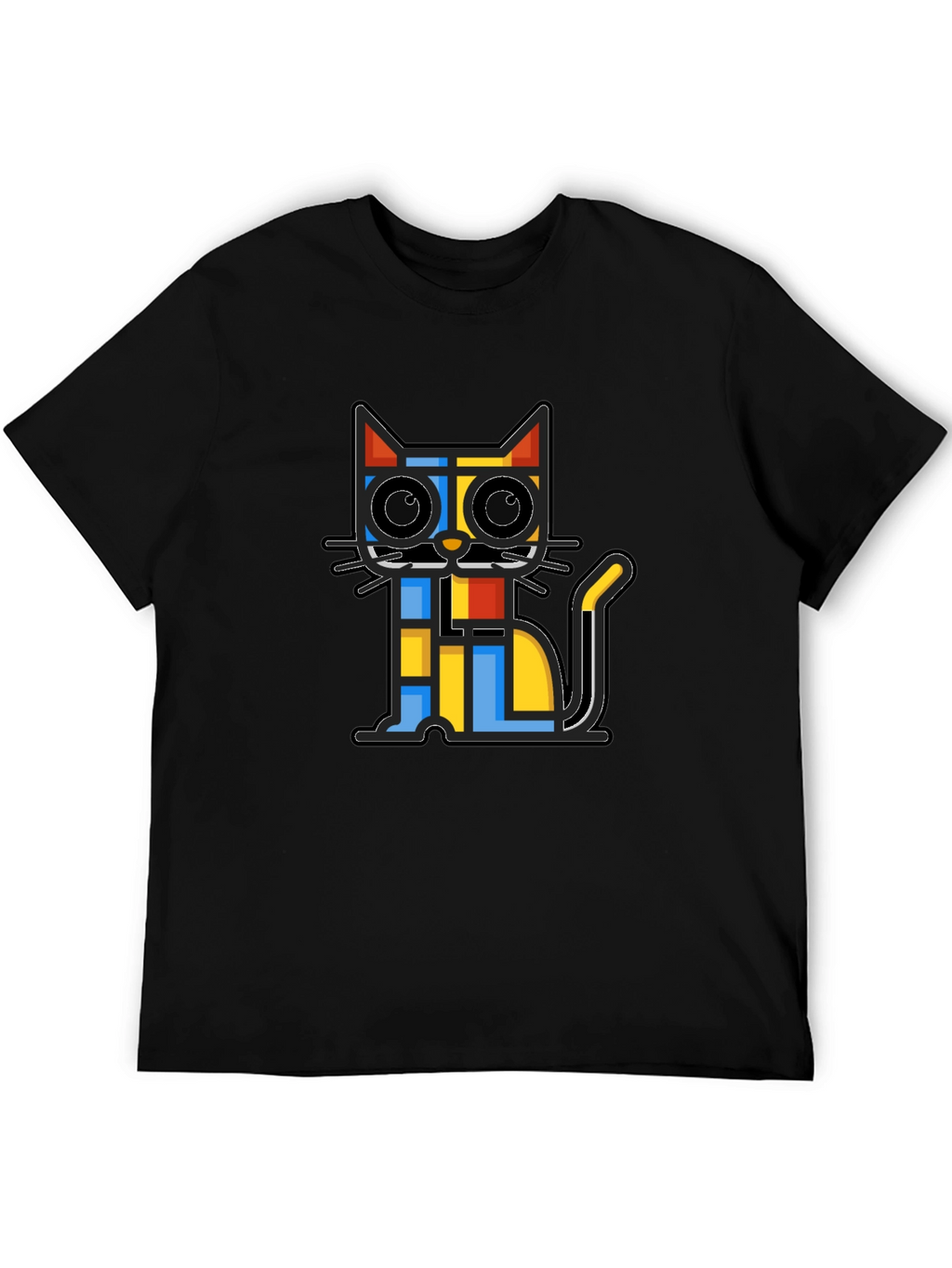 Geometric Cat Graphic Black T-Shirt