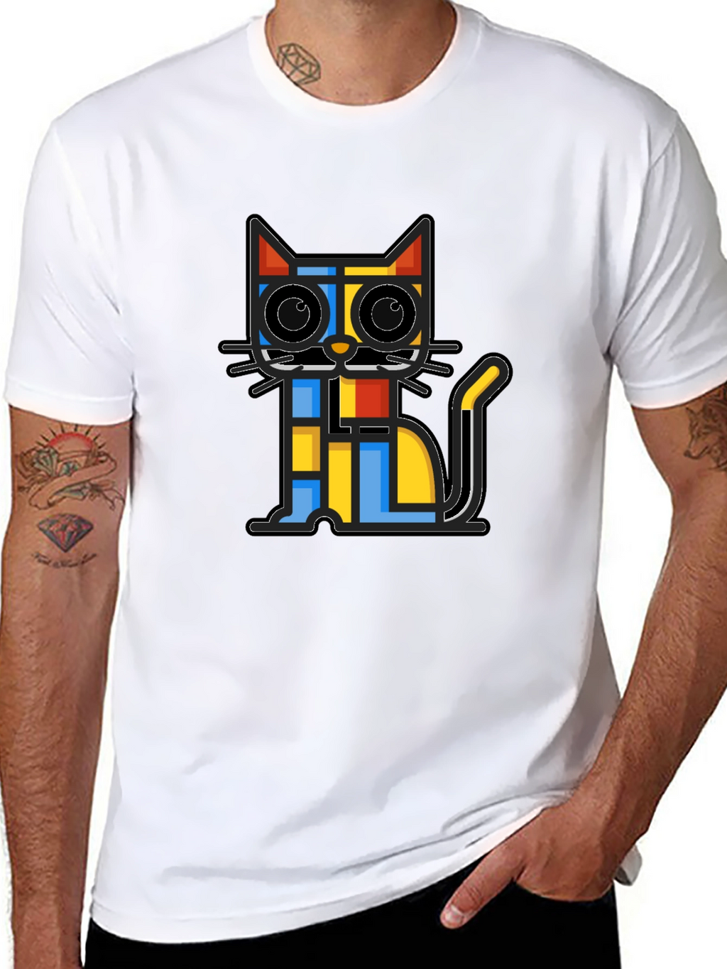 Geometric Cat Graphic Black T-Shirt