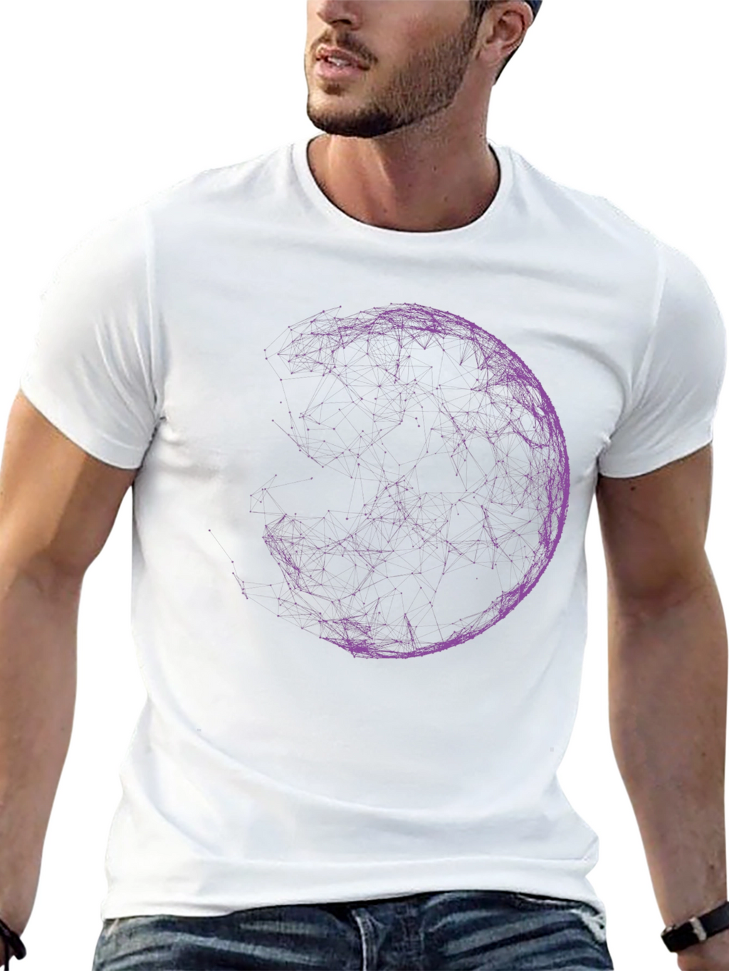 Abstract Purple Sphere Graphic Print Black T-Shirt