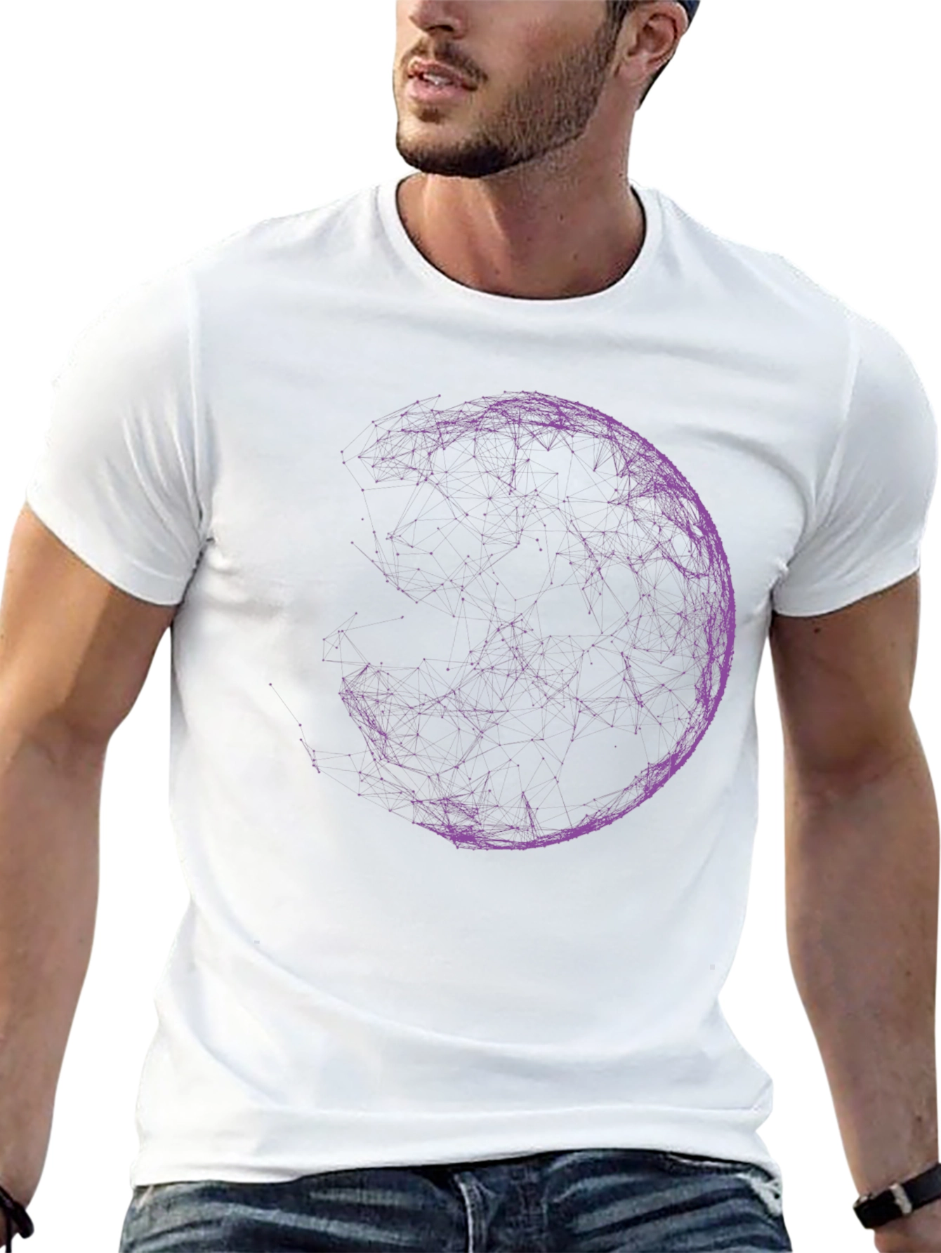 Abstract Purple Sphere Graphic Print Black T-Shirt