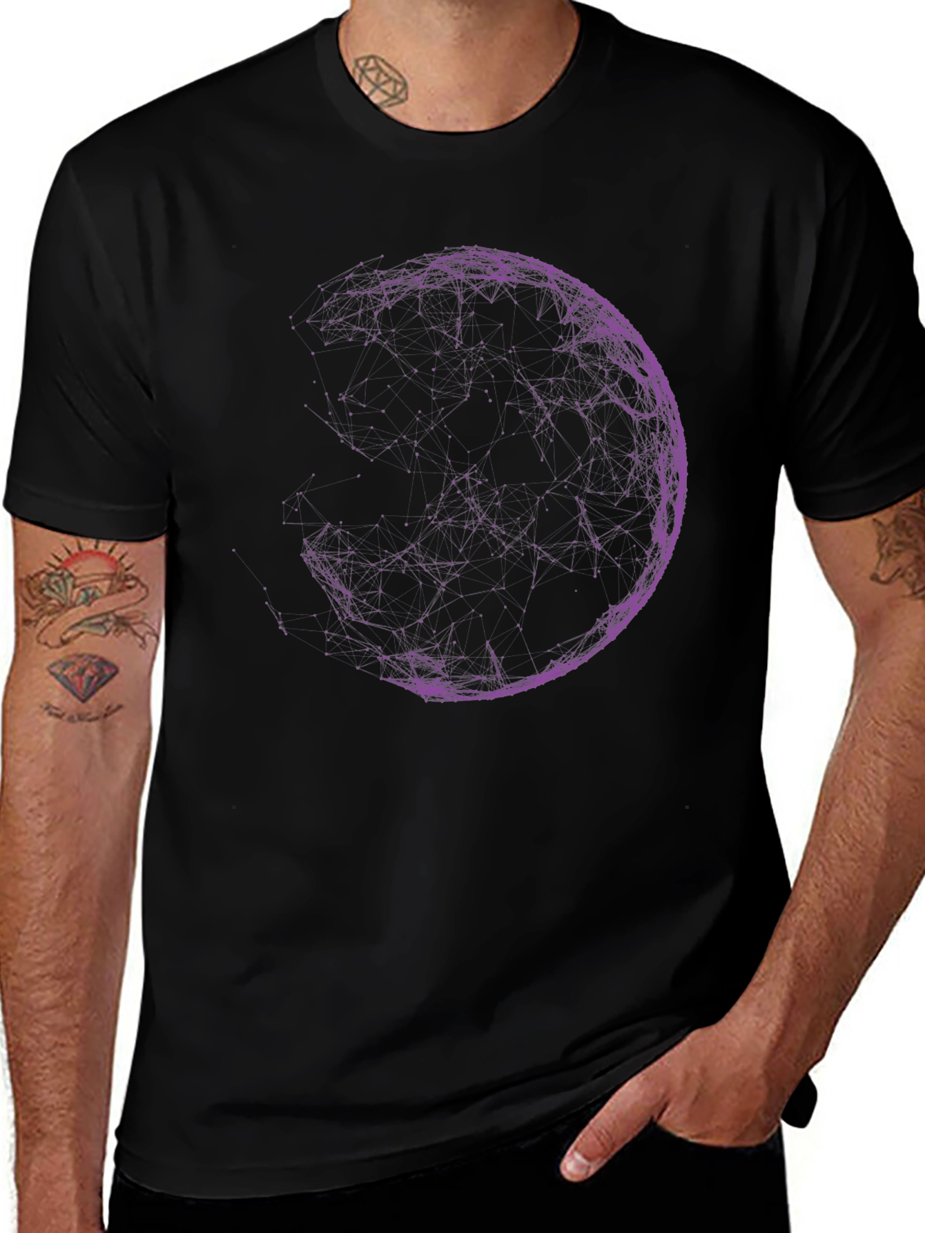 Abstract Purple Sphere Graphic Print Black T-Shirt