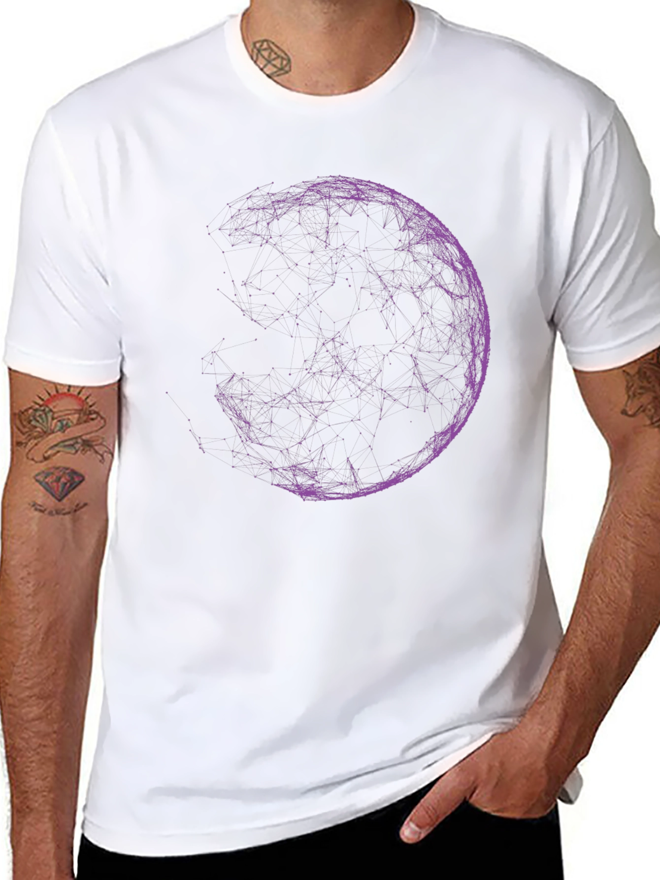 Abstract Purple Sphere Graphic Print Black T-Shirt