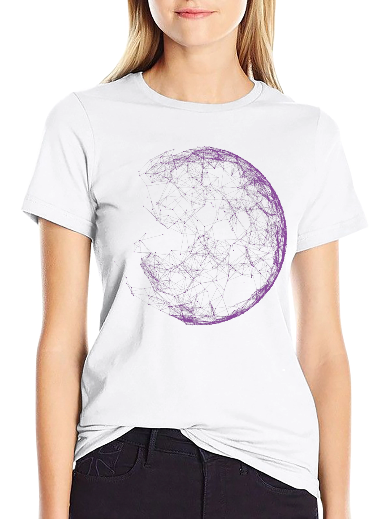 Abstract Purple Sphere Graphic Print Black T-Shirt