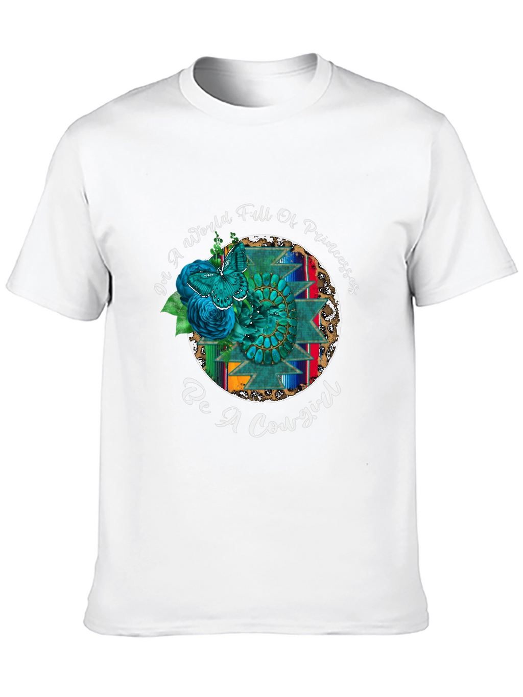 Cowgirl Graphic Tee - Turquoise Butterfly Western Design