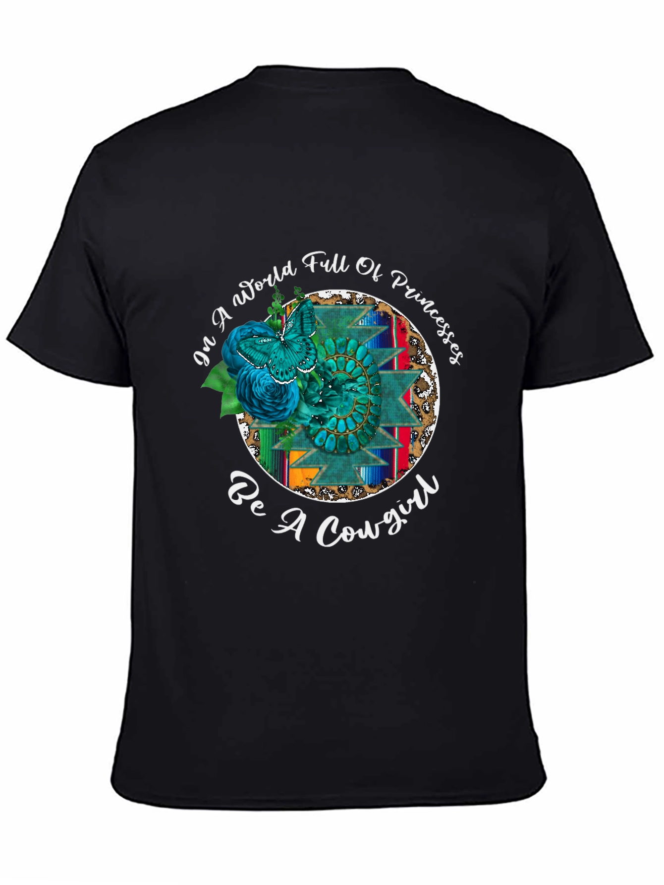 Cowgirl Graphic Tee - Turquoise Butterfly Western Design