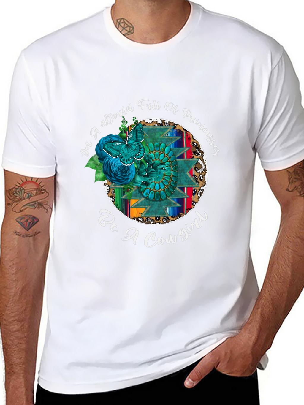 Cowgirl Graphic Tee - Turquoise Butterfly Western Design
