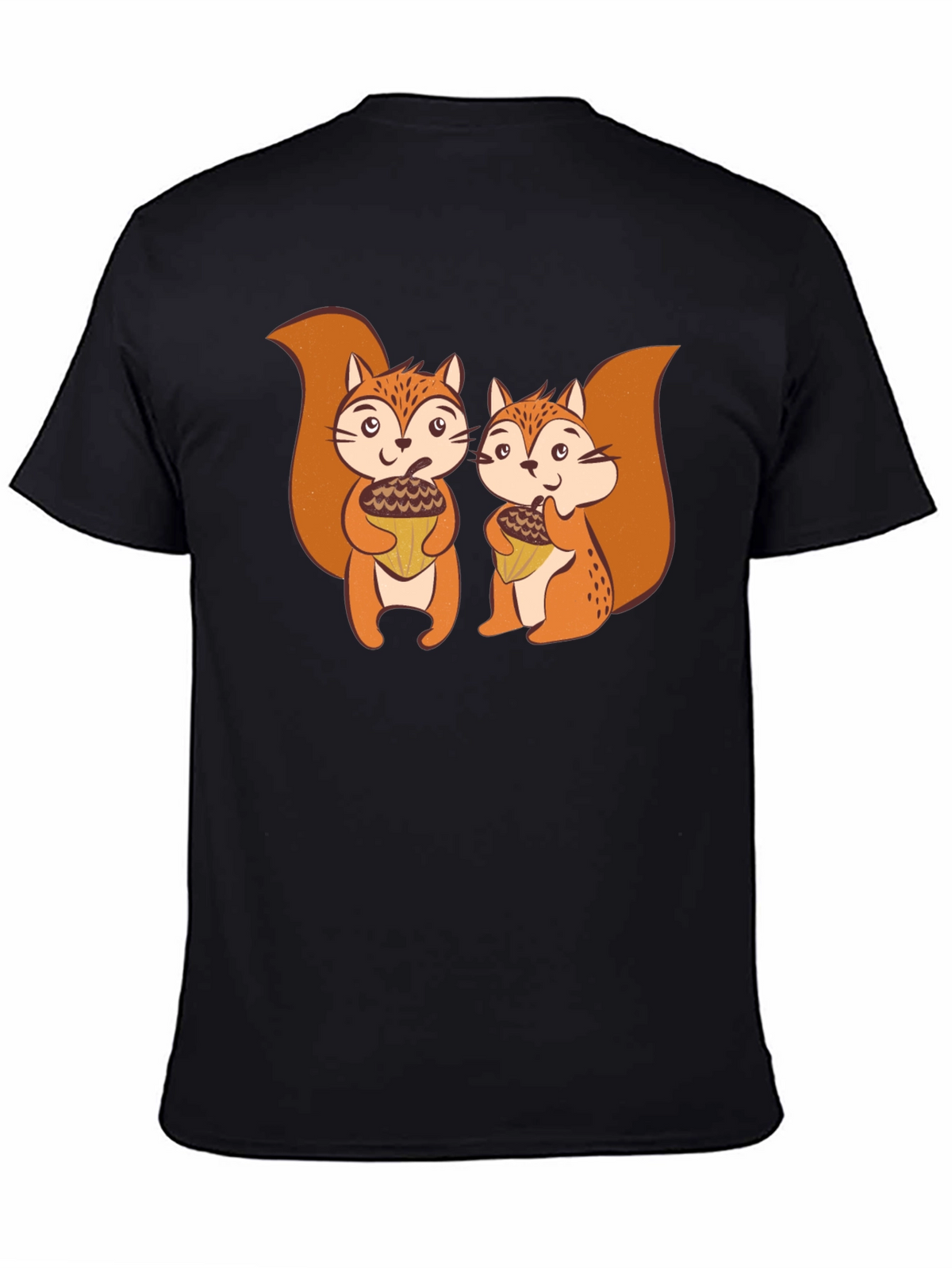 Squirrel Acorn Graphic Tee - Black Cotton T-Shirt