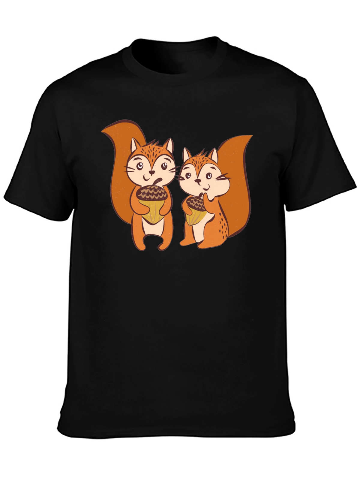 Squirrel Acorn Graphic Tee - Black Cotton T-Shirt