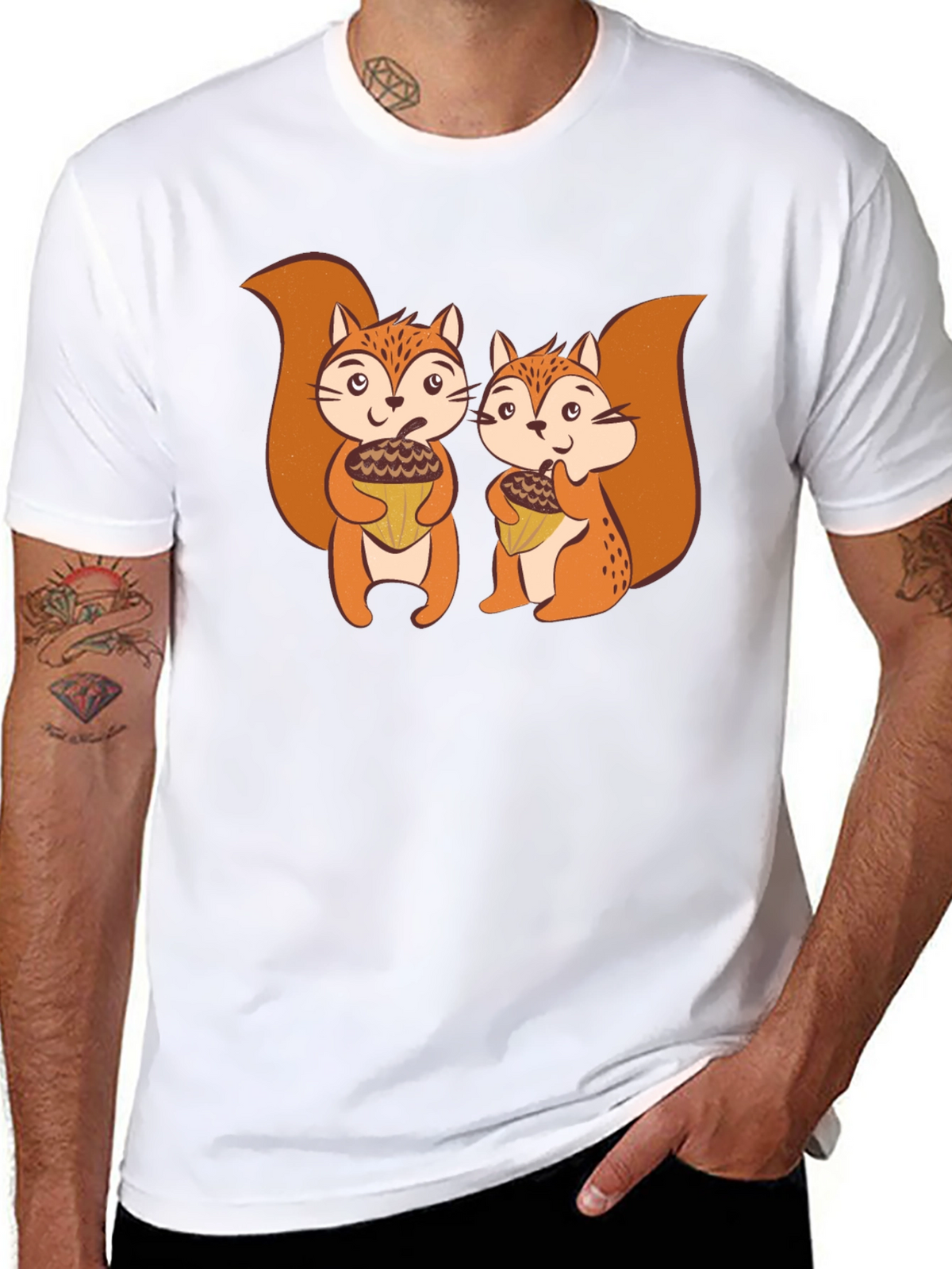 Squirrel Acorn Graphic Tee - Black Cotton T-Shirt