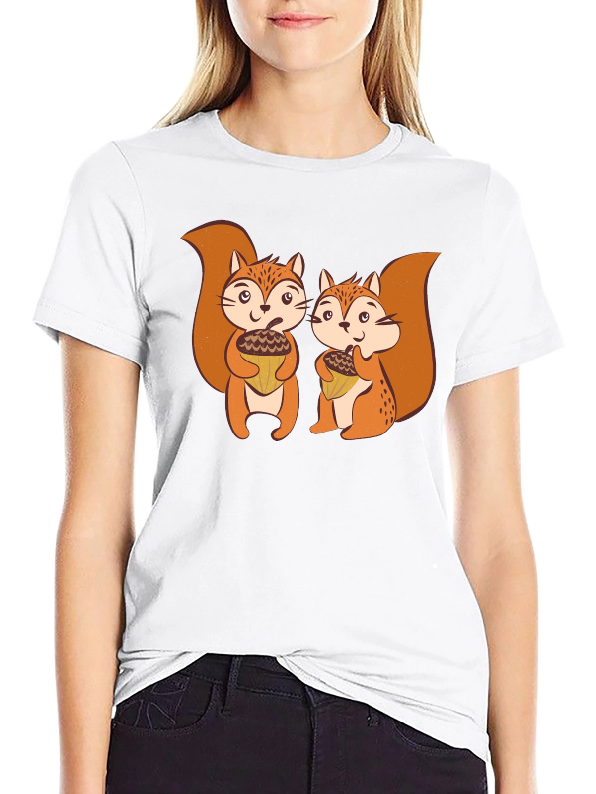 Squirrel Acorn Graphic Tee - Black Cotton T-Shirt