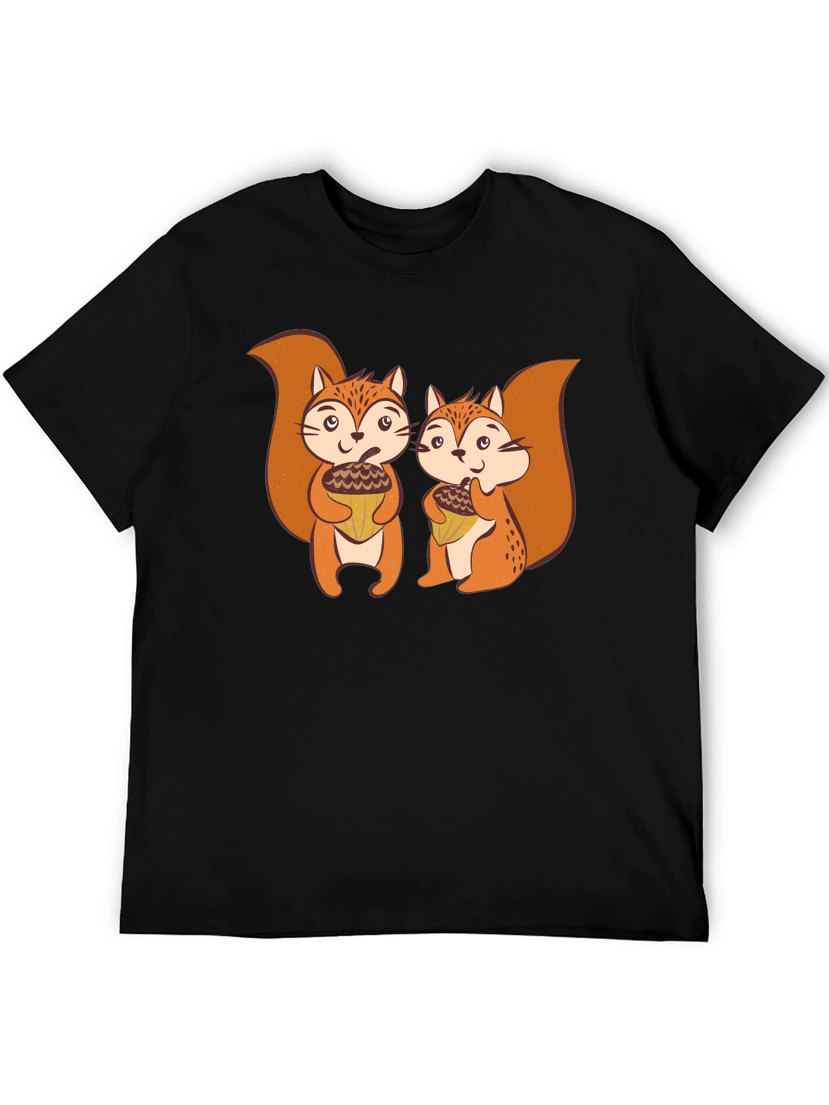 Squirrel Acorn Graphic Tee - Black Cotton T-Shirt