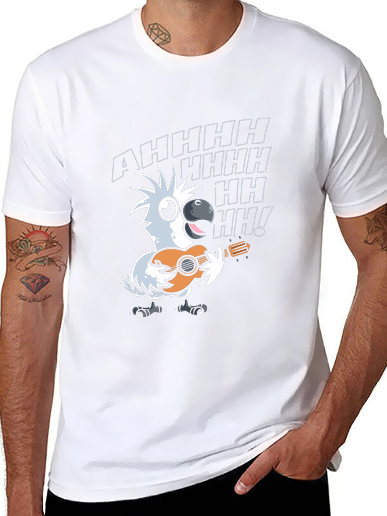Parrot Guitar Player T-Shirt - Black Cotton Tee