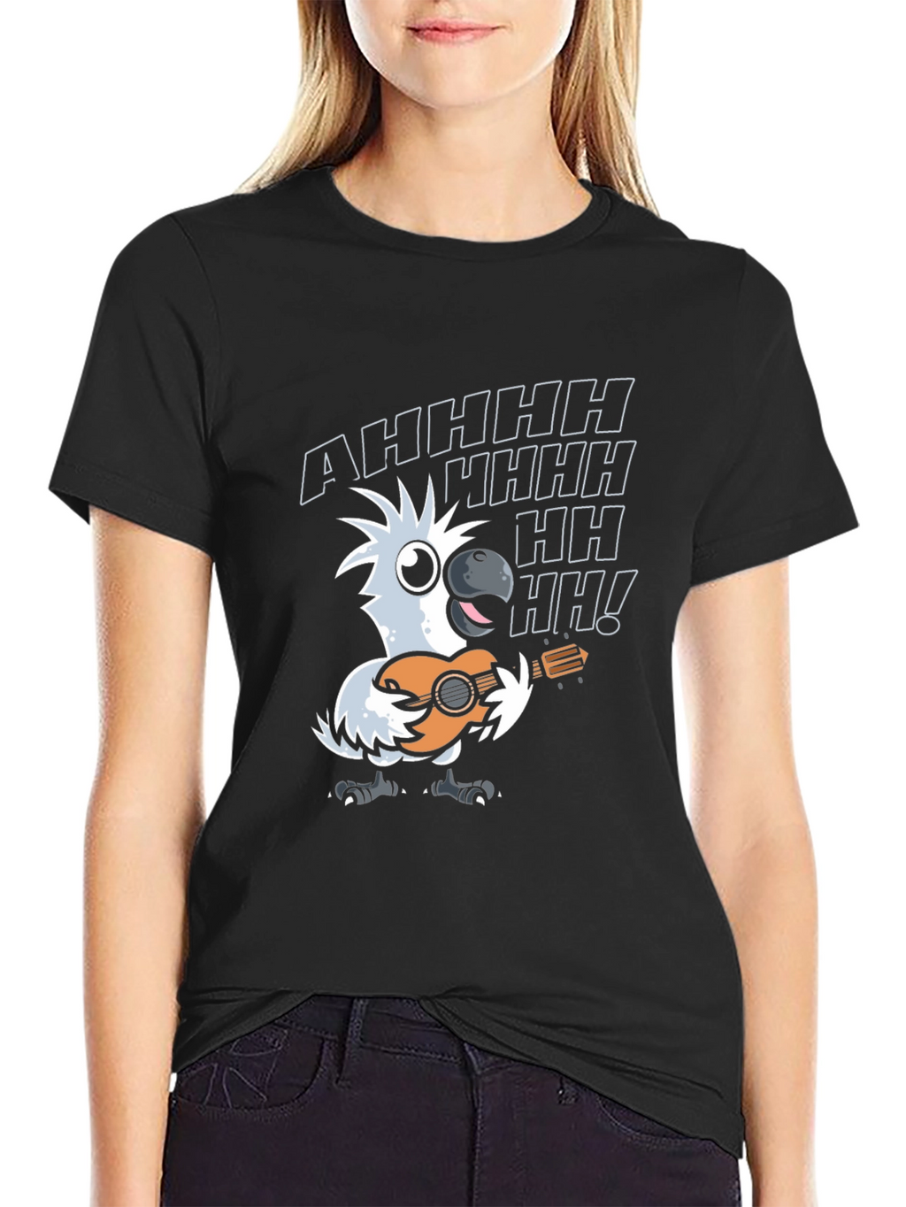 Parrot Guitar Player T-Shirt - Black Cotton Tee