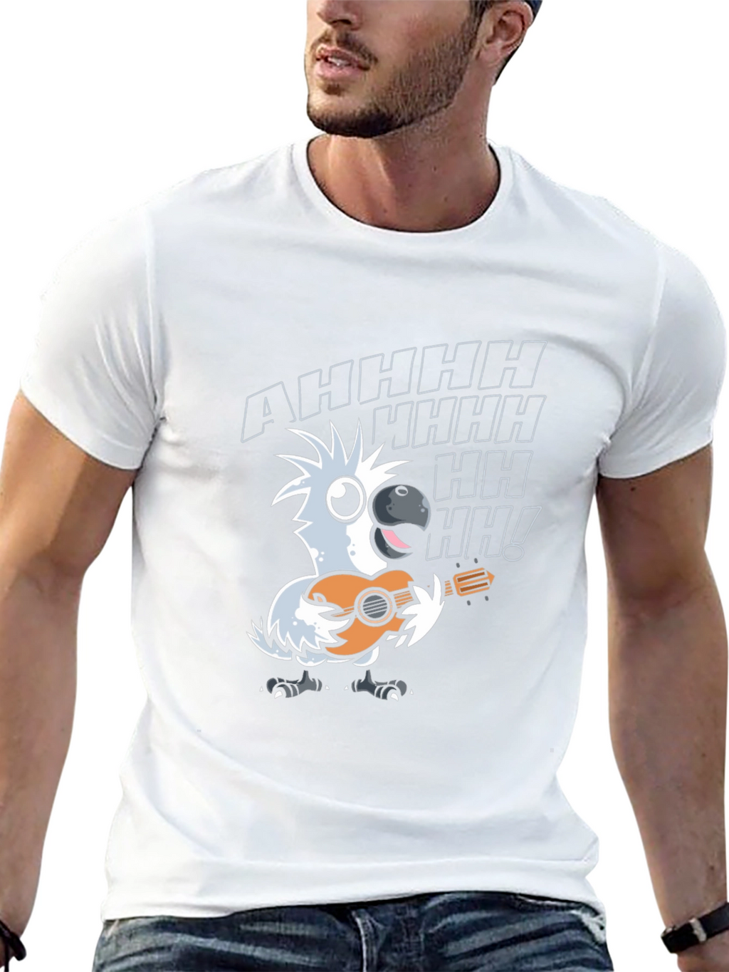 Parrot Guitar Player T-Shirt - Black Cotton Tee