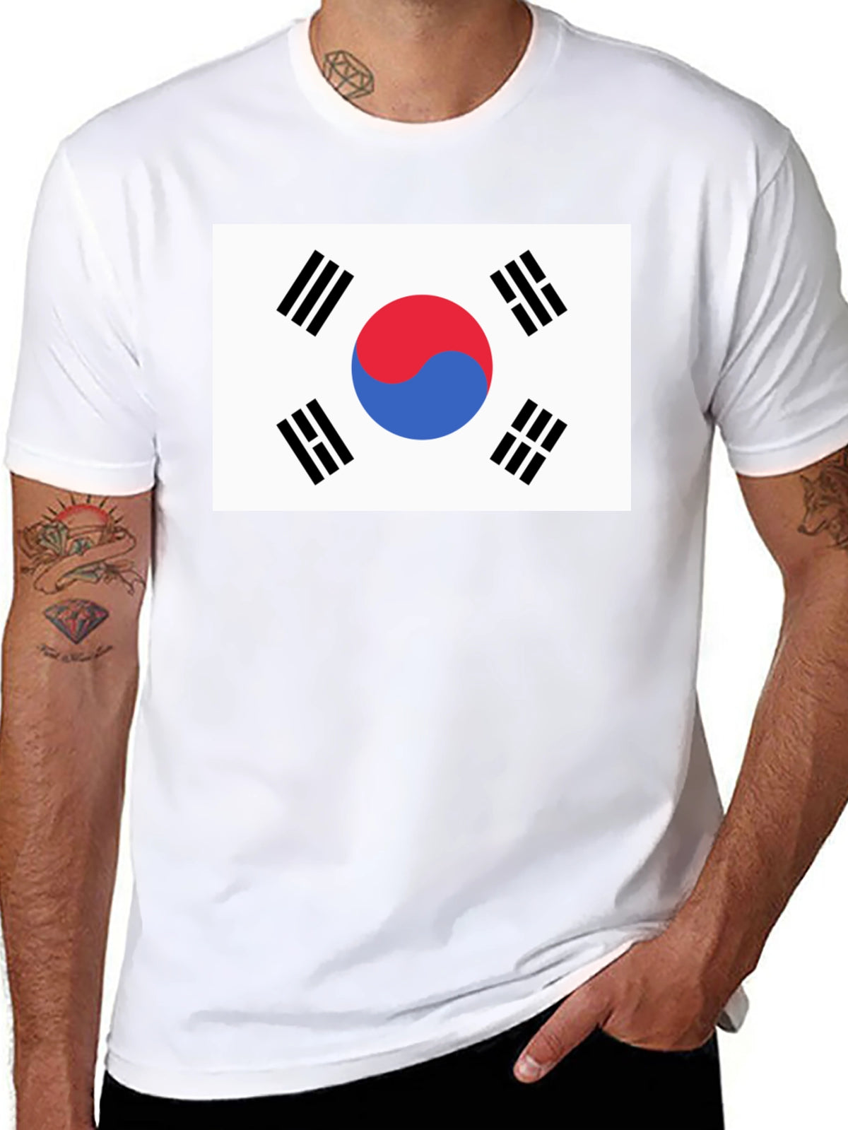 South Korea Flag Graphic Tee - Black Cotton T-Shirt