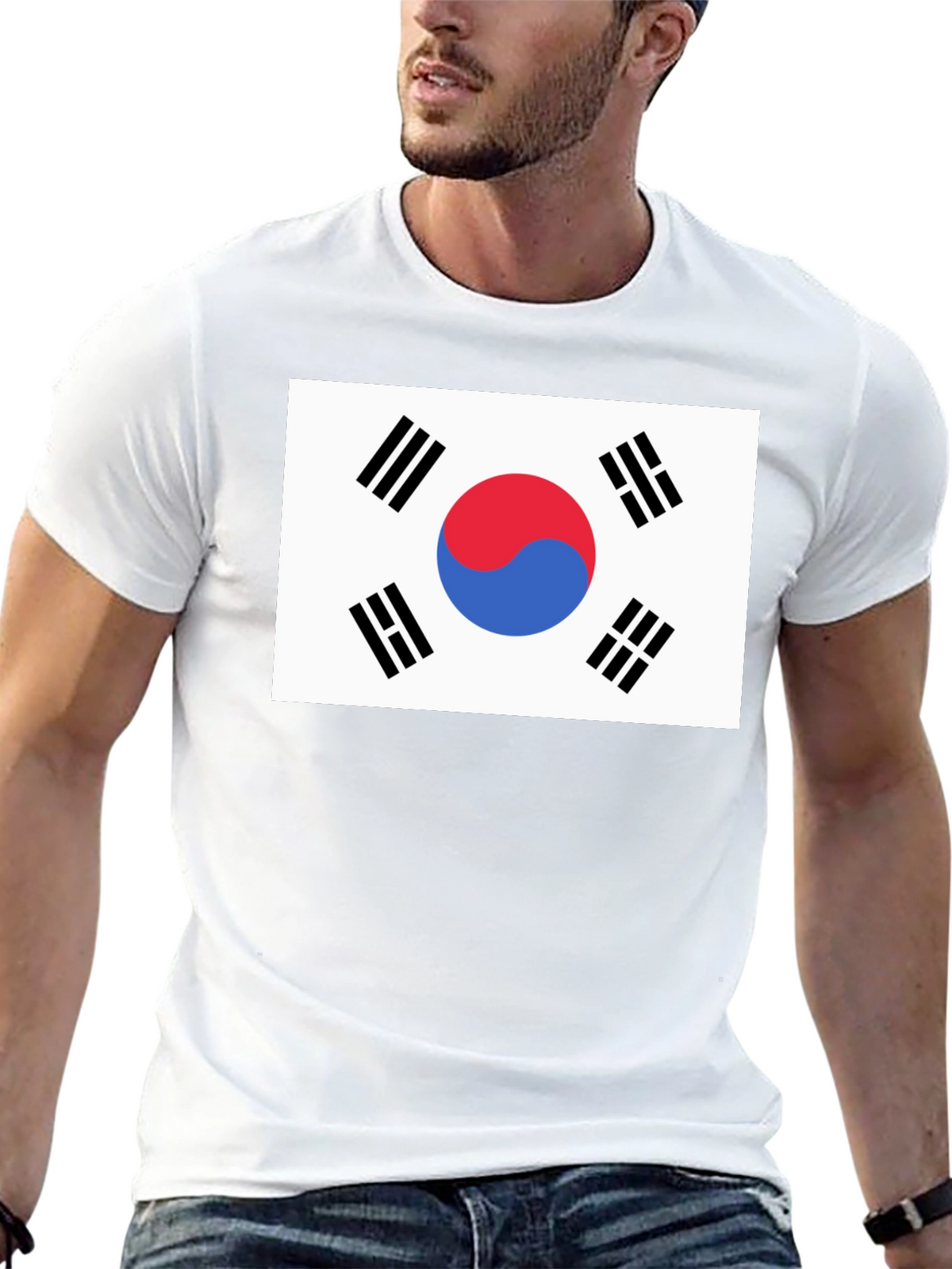 South Korea Flag Graphic Tee - Black Cotton T-Shirt