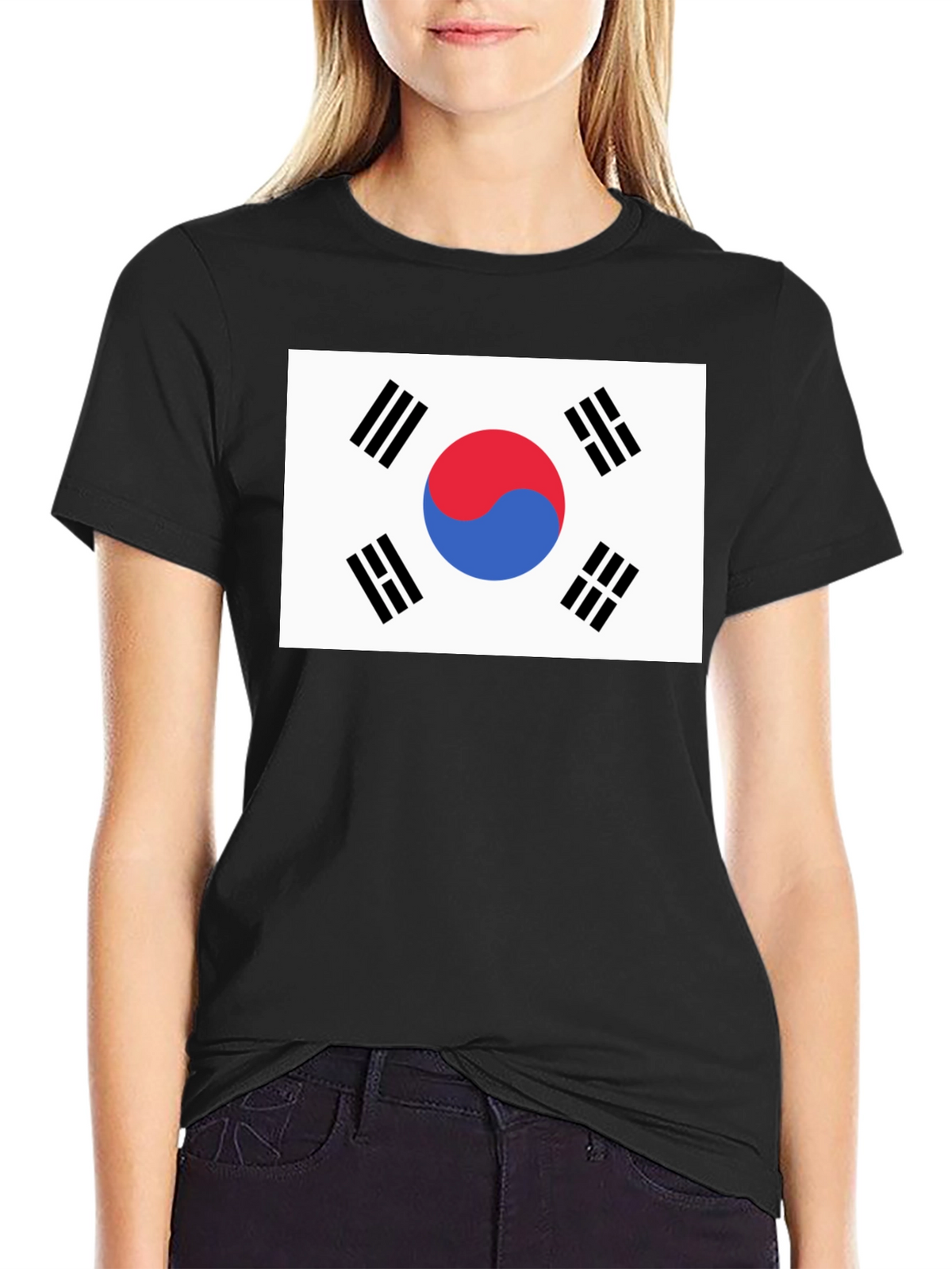 South Korea Flag Graphic Tee - Black Cotton T-Shirt