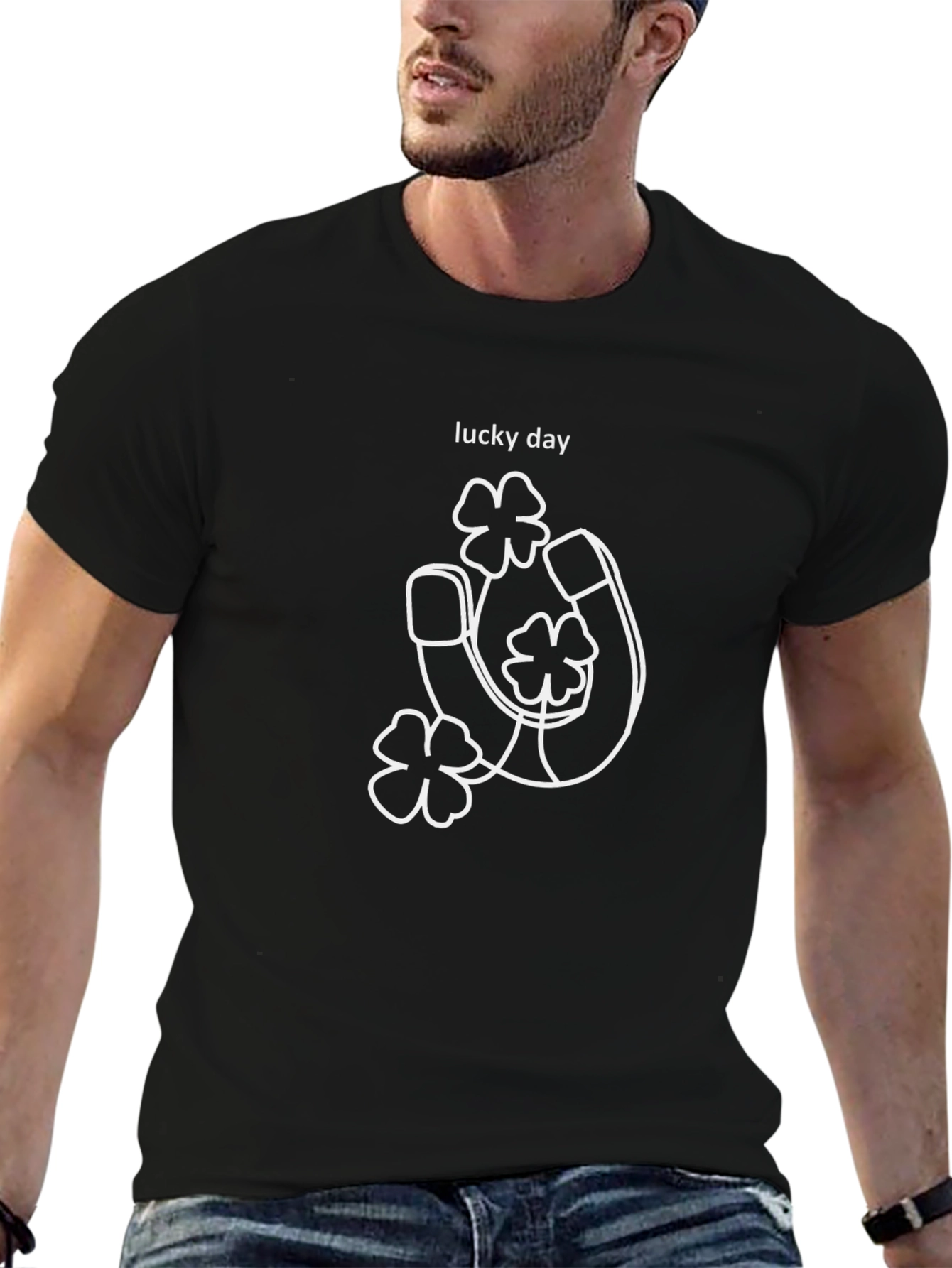 Lucky Day T-Shirt Horseshoe & Shamrock Graphic