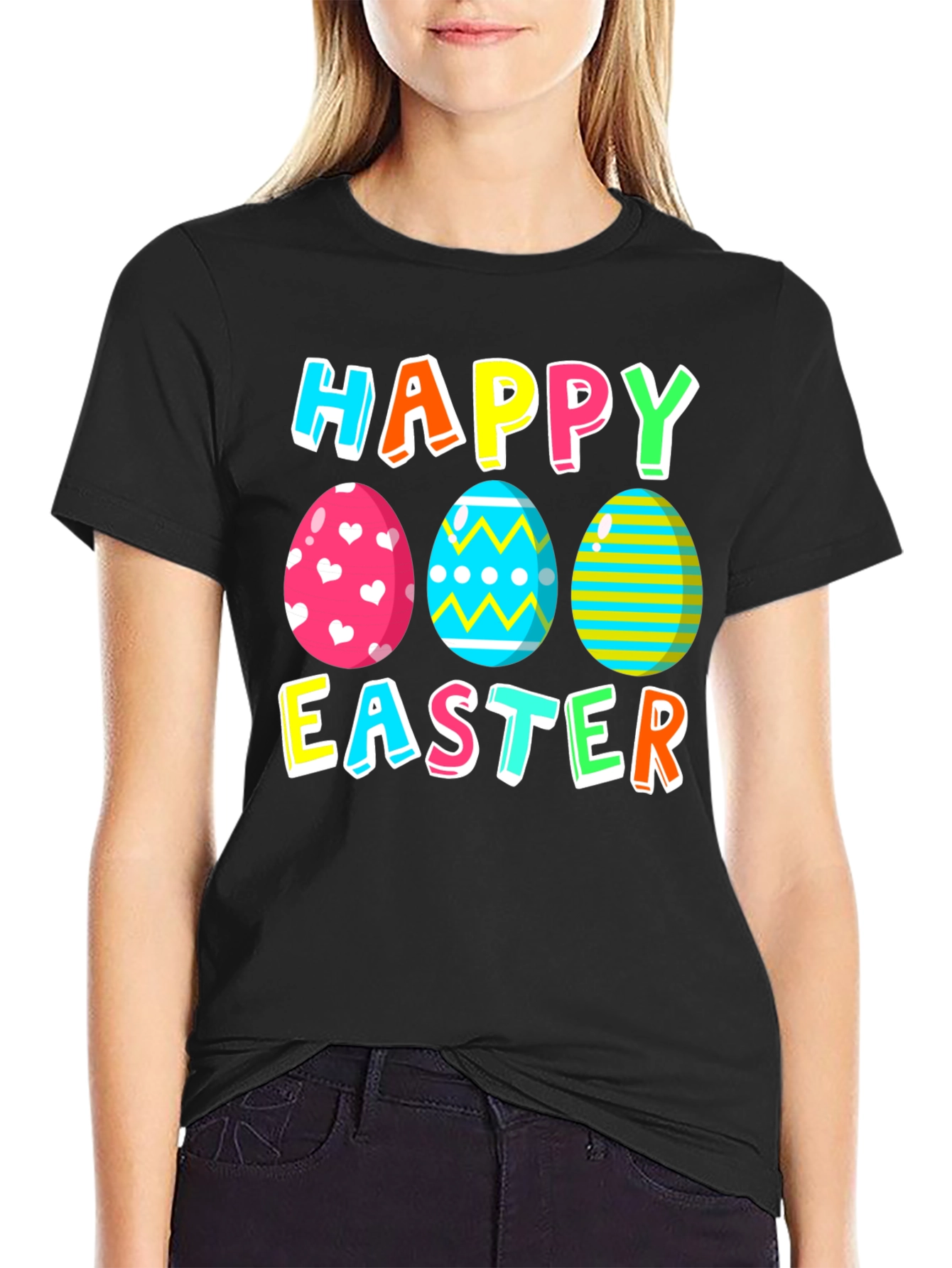 Happy Easter Eggs Graphic Tee - Festive Holiday Apparel