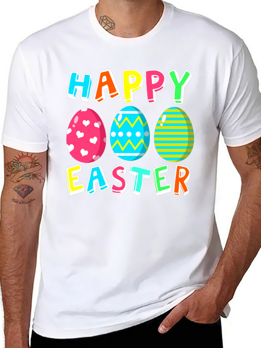 Happy Easter Eggs Graphic Tee - Festive Holiday Apparel