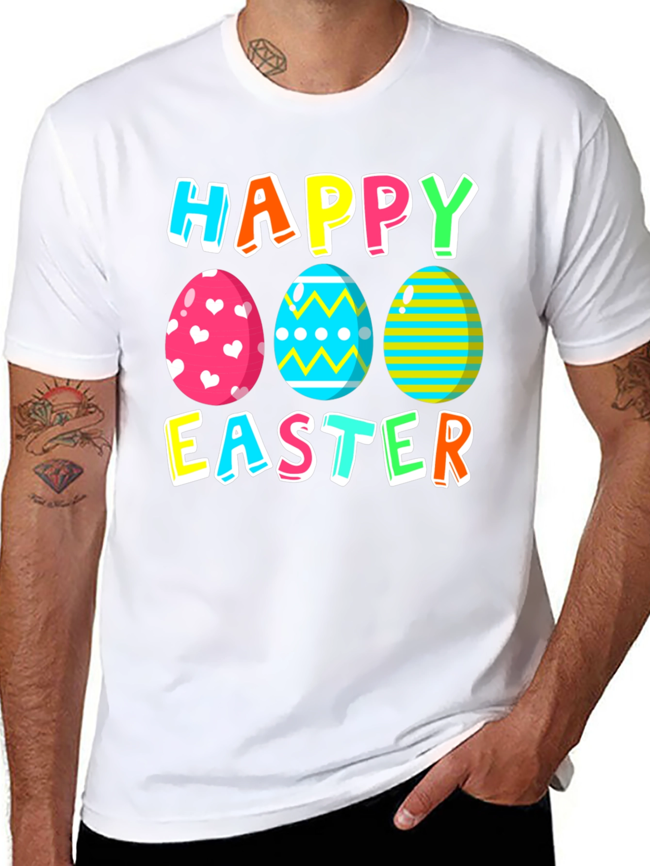 Happy Easter Eggs Graphic Tee - Festive Holiday Apparel