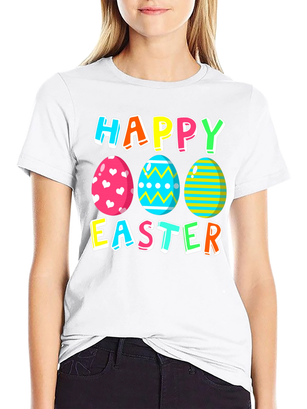 Happy Easter Eggs Graphic Tee - Festive Holiday Apparel