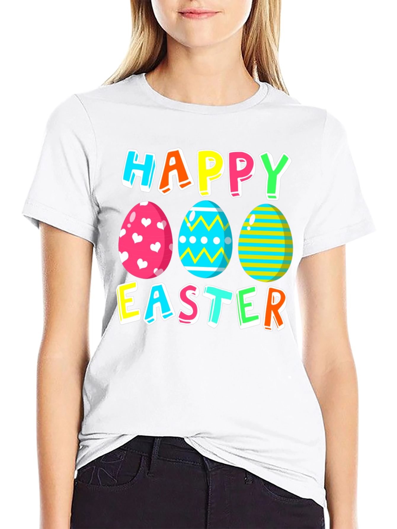 Happy Easter Eggs Graphic Tee - Festive Holiday Apparel