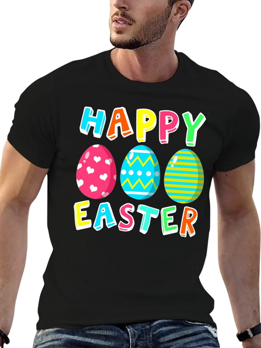 Happy Easter Eggs Graphic Tee - Festive Holiday Apparel