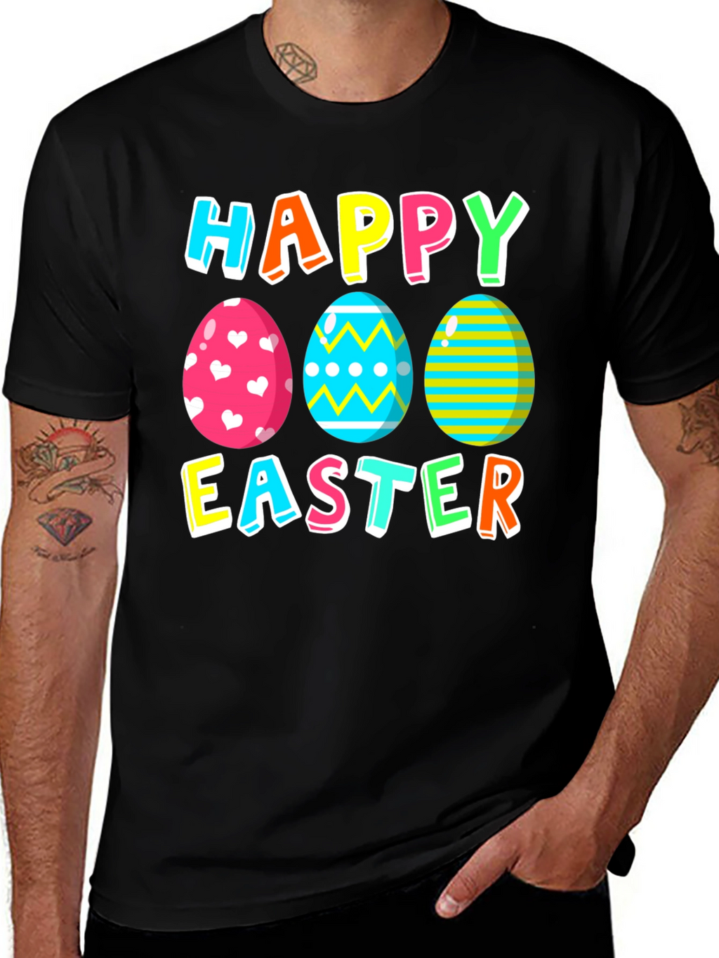 Happy Easter Eggs Graphic Tee - Festive Holiday Apparel