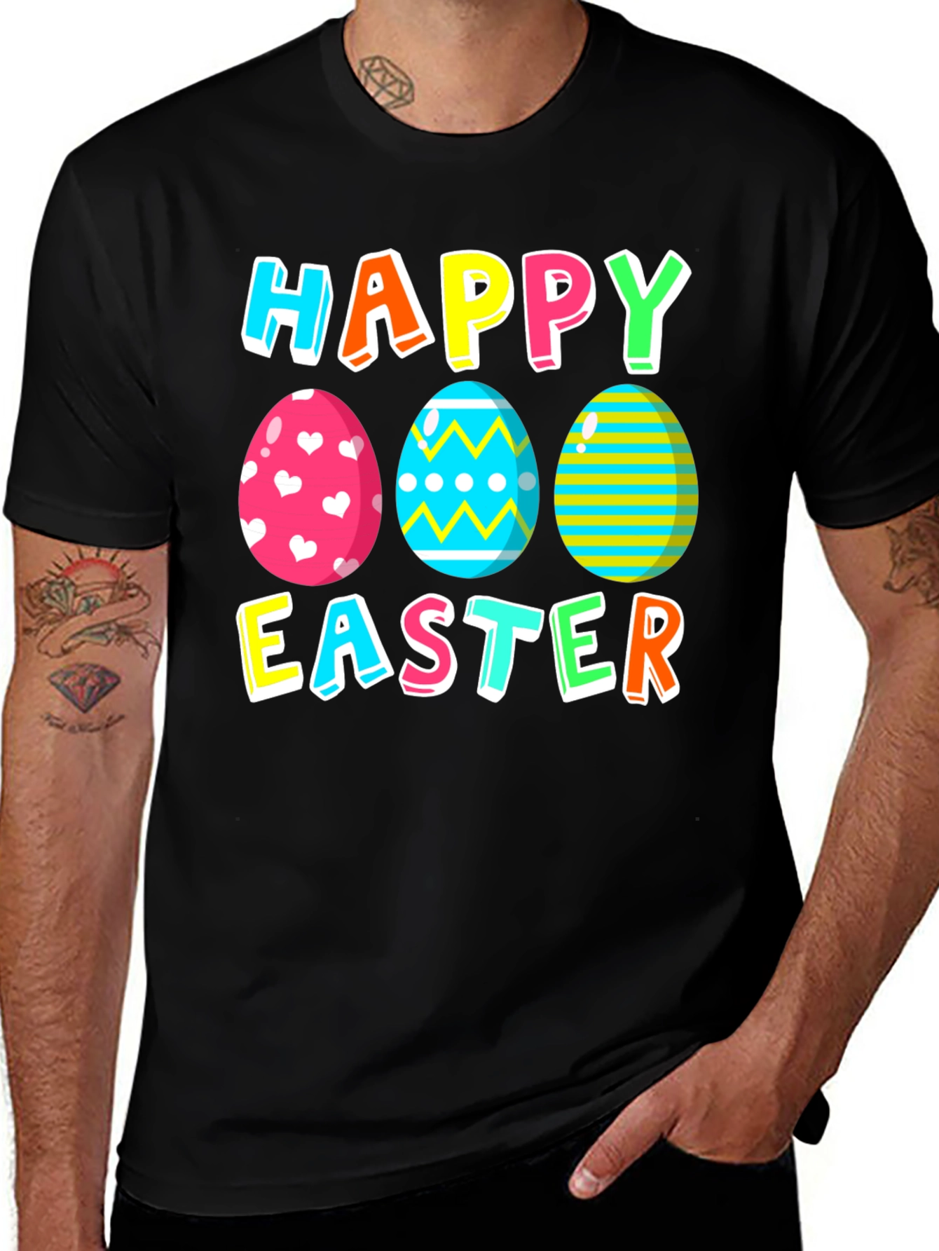 Happy Easter Eggs Graphic Tee - Festive Holiday Apparel