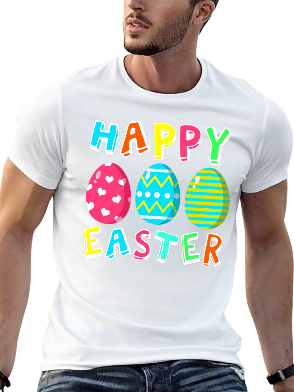 Happy Easter Eggs Graphic Tee - Festive Holiday Apparel