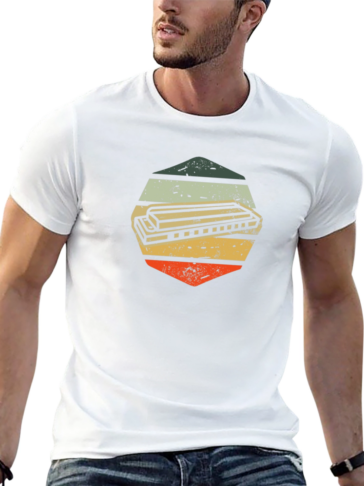 Vintage Harmonica Hexagon Graphic Tee