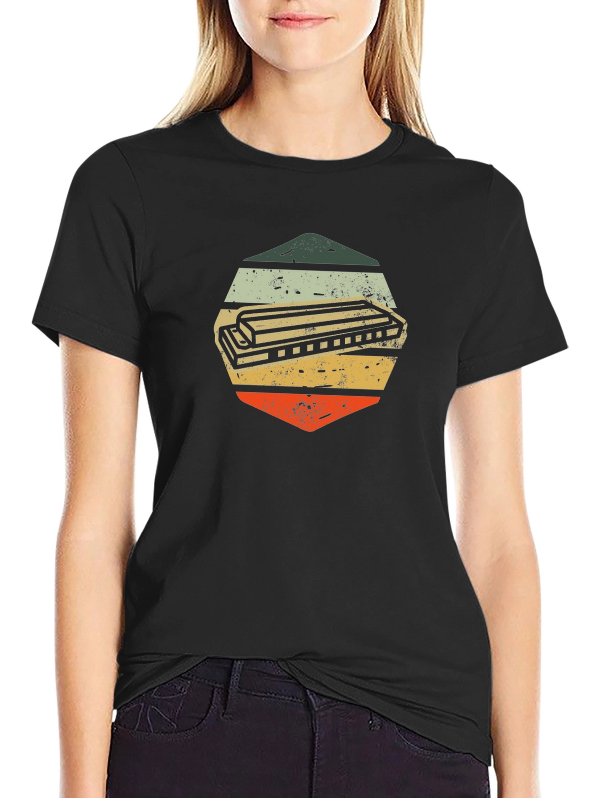 Vintage Harmonica Hexagon Graphic Tee