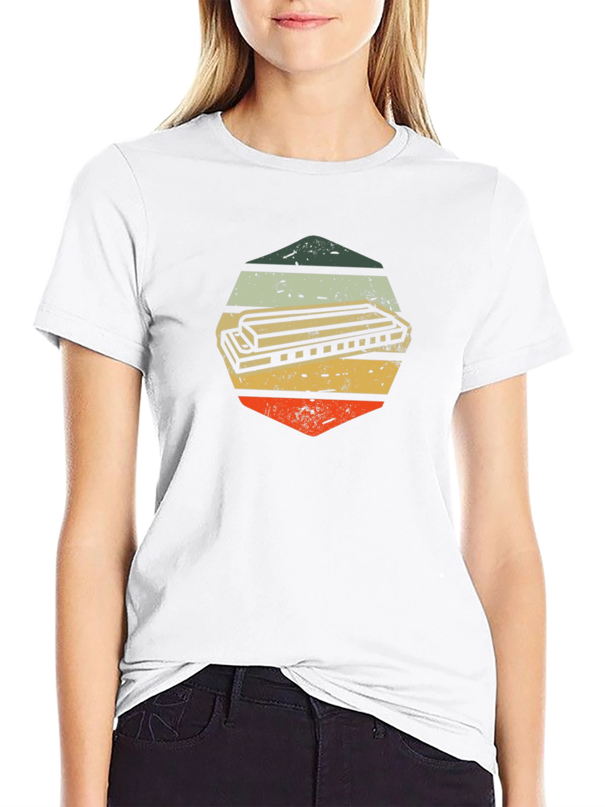Vintage Harmonica Hexagon Graphic Tee