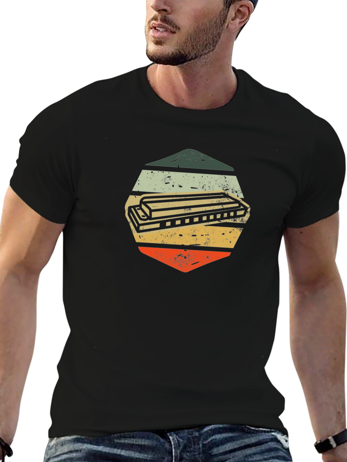 Vintage Harmonica Hexagon Graphic Tee