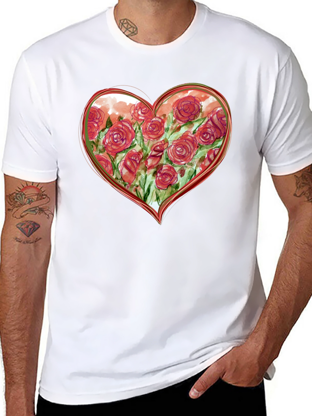Floral Heart Graphic Tee - Romantic Black T-Shirt