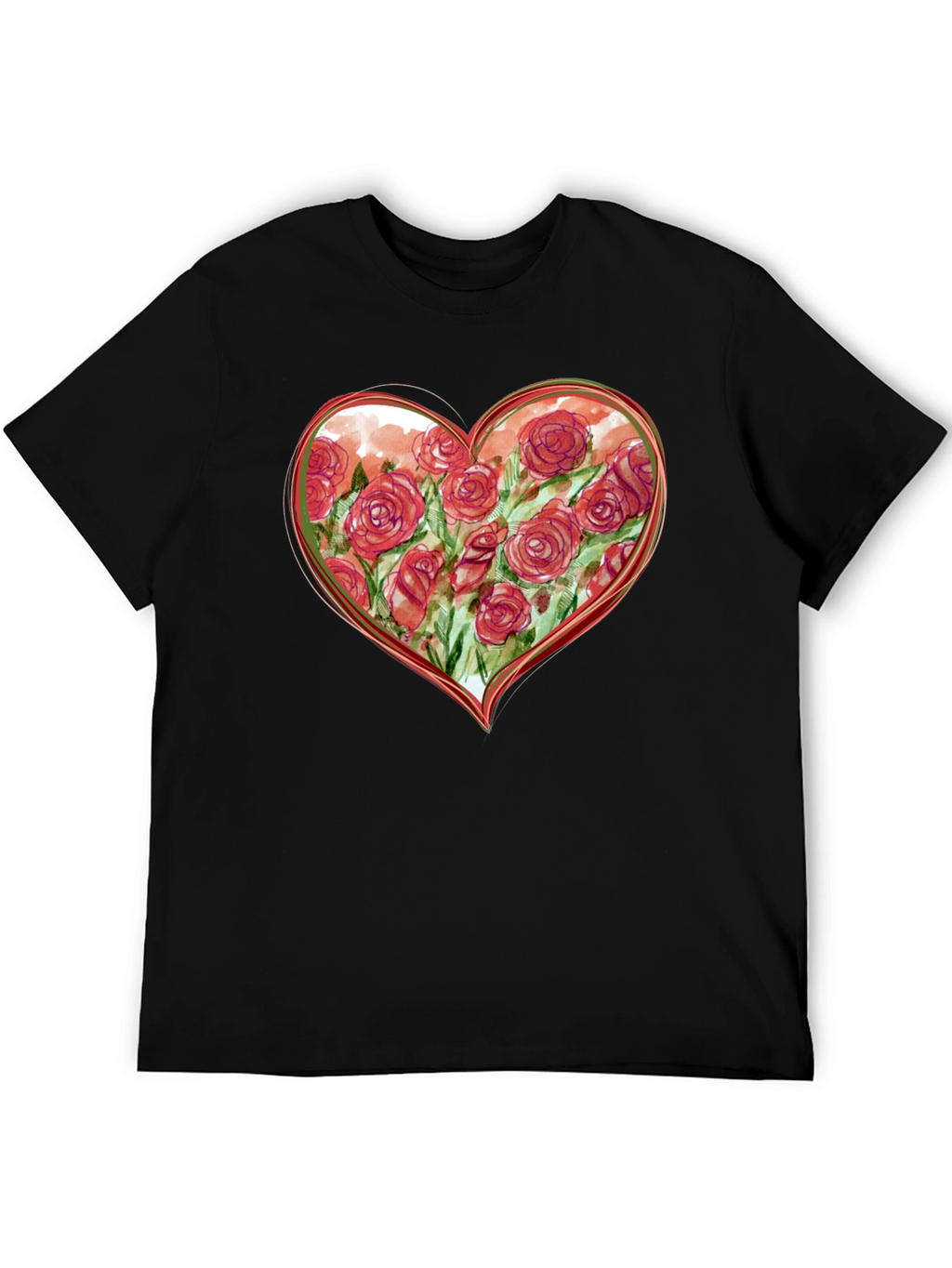 Floral Heart Graphic Tee - Romantic Black T-Shirt